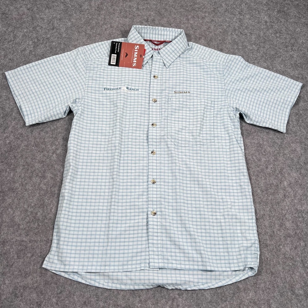 NWT Simms Slate Blue Plaid Morada Short Sleeve Button Up Shirt Men's Size Small
